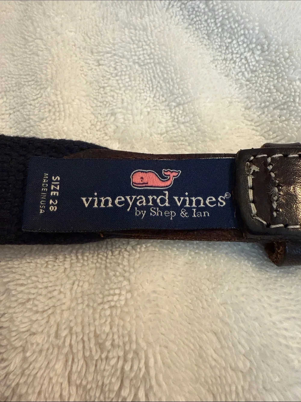 Vineyard Vines Kids Brown Leather Belt with Red, White & Blue Stripe